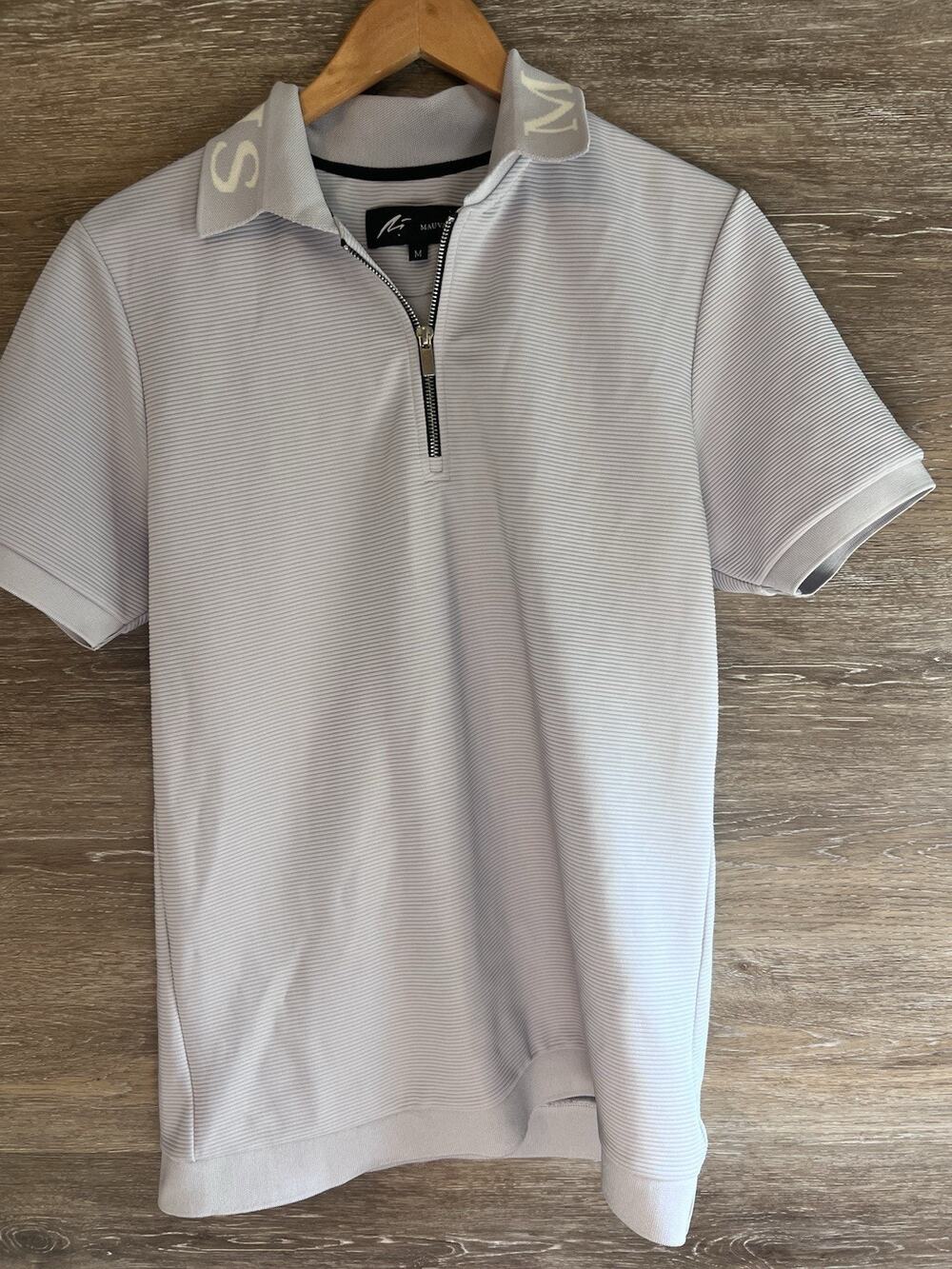 Mauvais Blue Mens Sz M Quarter Zip Polo Shirt Horizontal Textured Rib Knit Logo